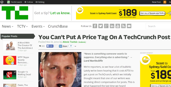 techcrunch you can't put a price tag on a techcrunch article